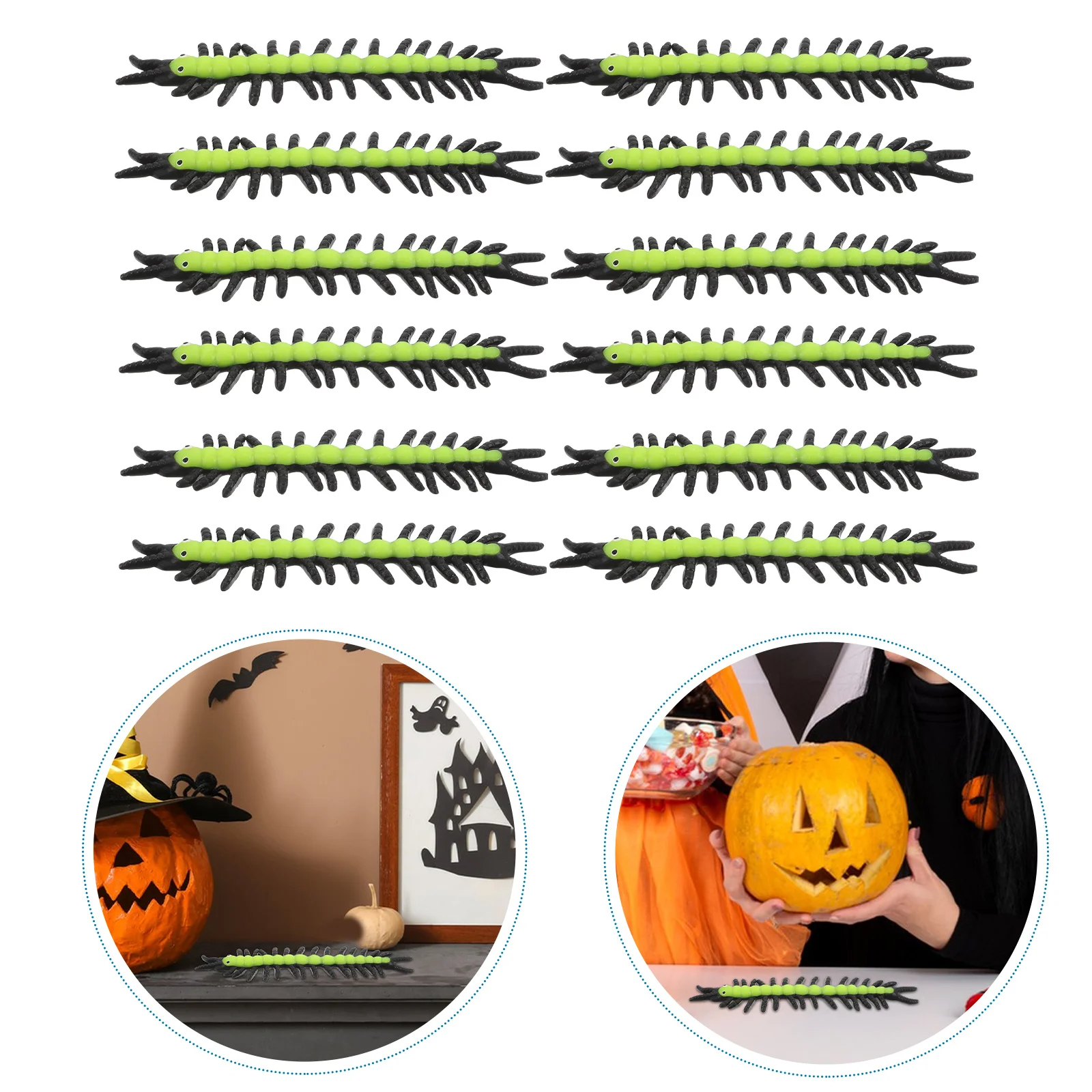 

12pcs Trick Stretchy Centipede Realistic Props Fake Horror Insect Halloween Decorations Goody Bag Fillers Stress Relief Prank