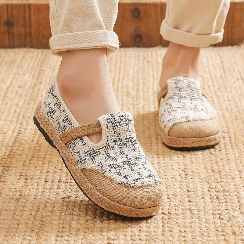 Veowalk Vegan Handmade Women Embroidered Canvas Espadrilles Flats Japanese Style Ladies Comfortable Casual Slip-on Loafers Shoes