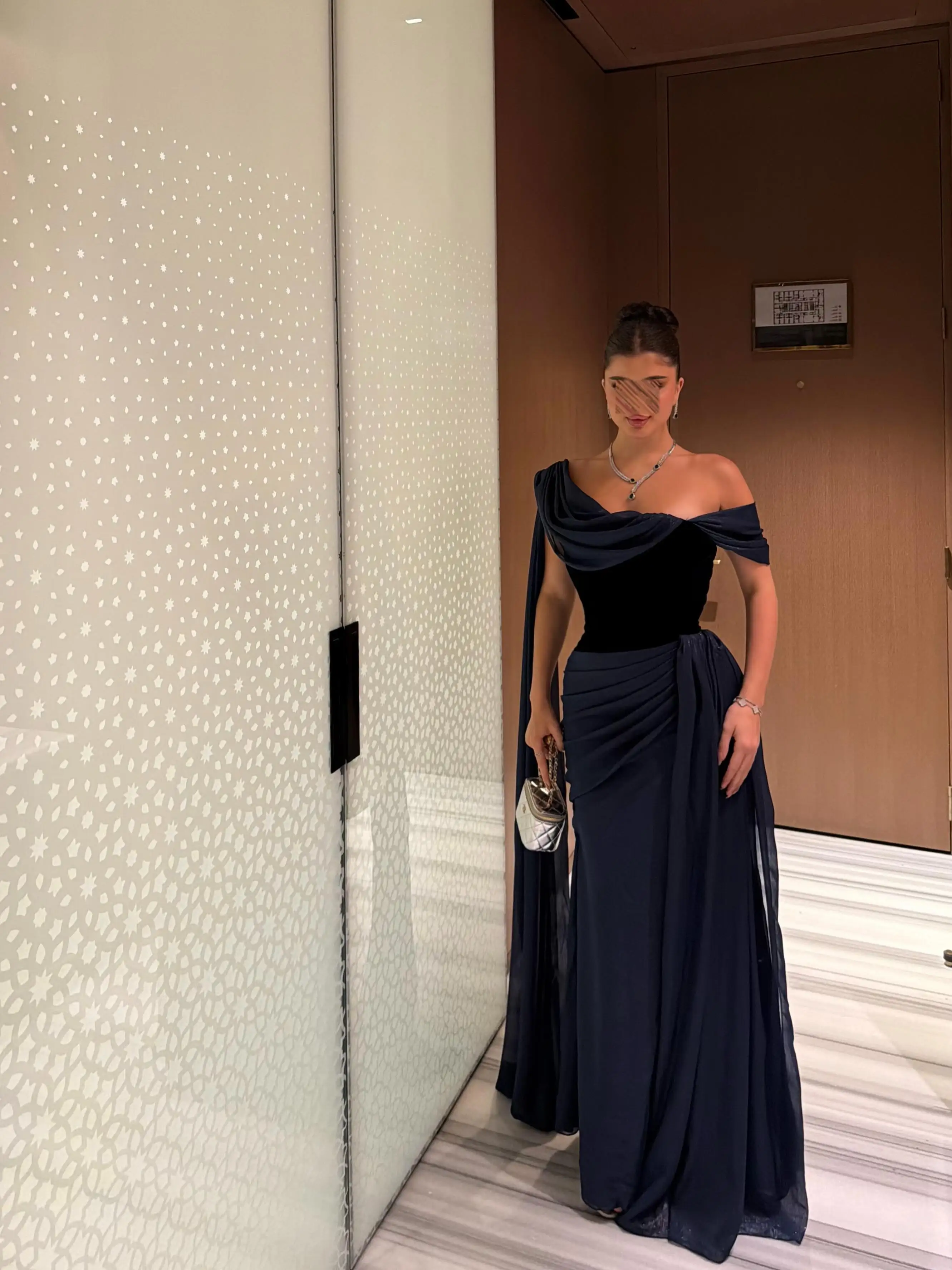 Arabia Elegant Blue Off the Shoulder Evening Dresses Watteau Long Train Floor Length Contrast Color Prom Gowns Bridal Party