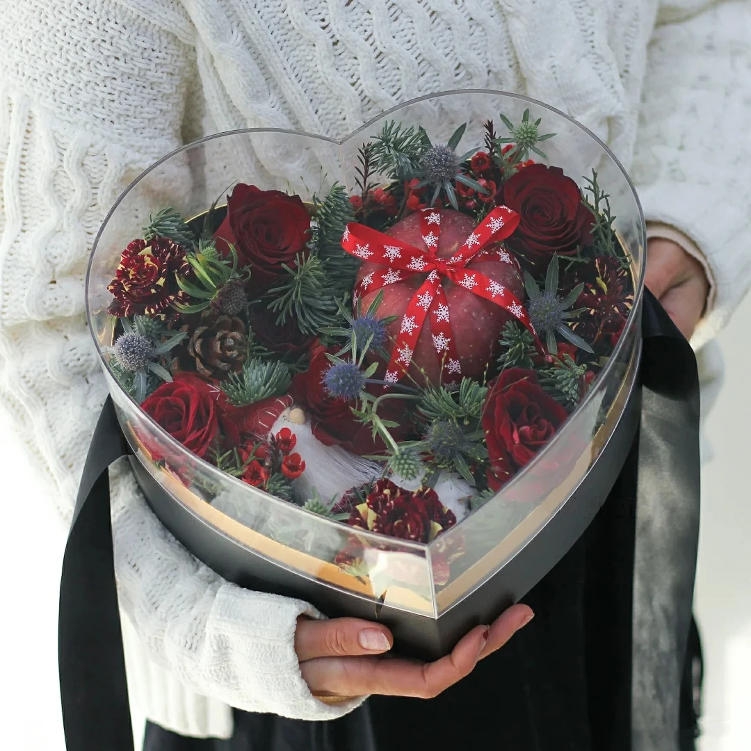 Crystal Love Box, copertina trasparente, scatola regalo cuore, scatola per imballaggio fiori rosa di San Valentino