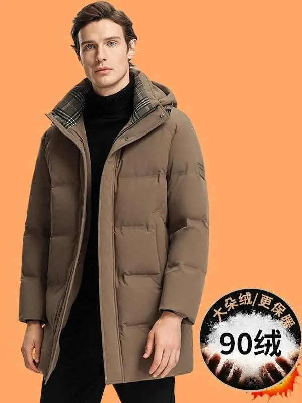 

Мужская удлиненная куртка из пуха 90% (DU) в клетку, повседневный стиль Old Money, утепленная, для мужчин, модная, повседневная, деловая, утолщенная