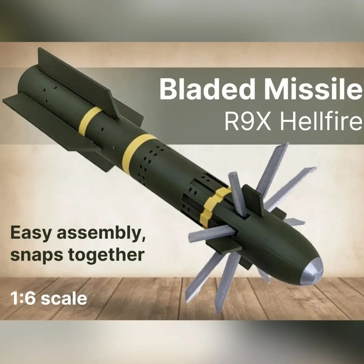 

Hellfire Blade Missile Model 1:6 R9 Blade Missile Realistic Military Enthusiast Ornament Gift 3D Printed Military Collector Pick