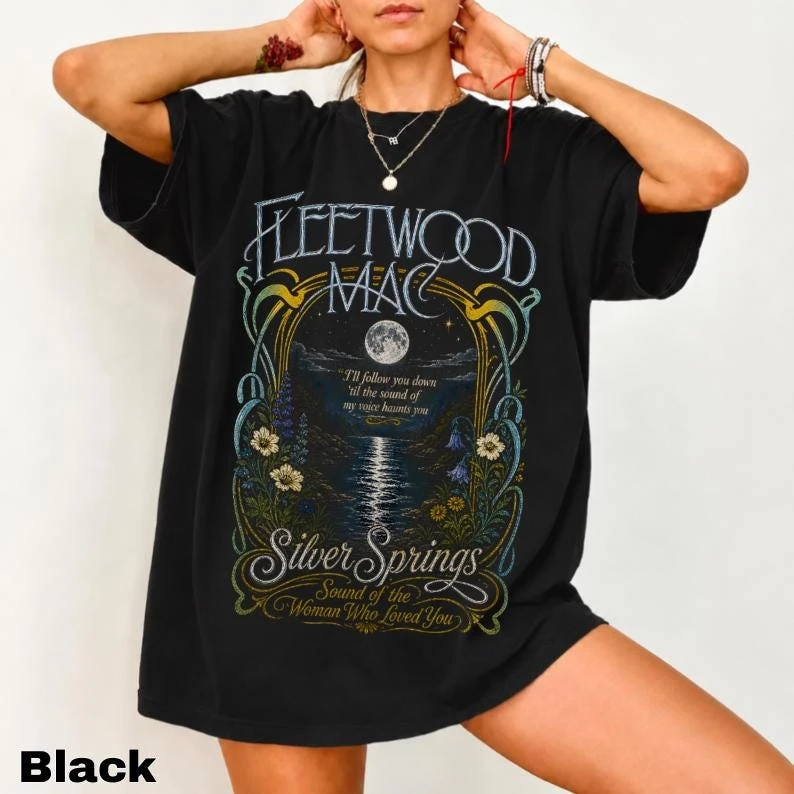 Fleetwood Mac Silver Springs Shirt, Vintage Band Tour Tee, Art Nouveau Moonlit Botanical Graphic Tee