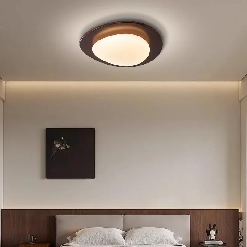 

Minimalist bedroom ceiling light retro solid wood eye protection LED pebble light modern simplicity