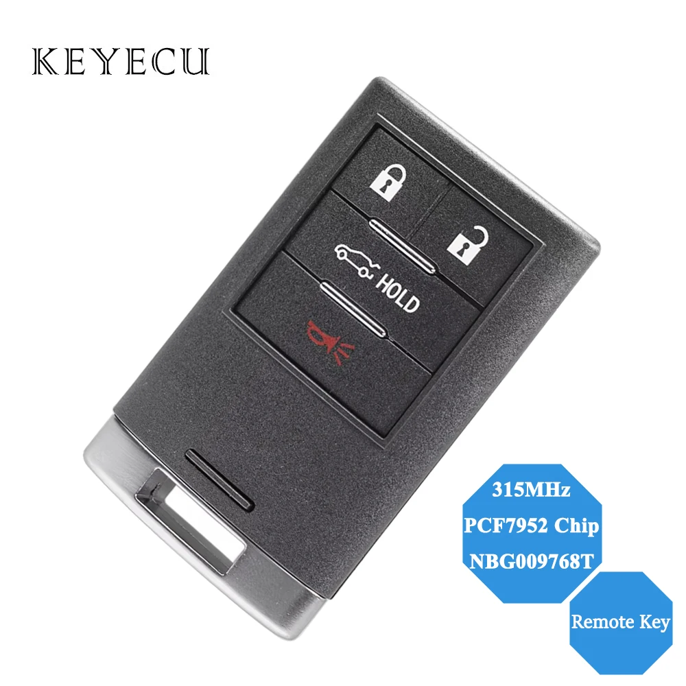 Keyecu 4 Buttons FCC ID: NBG009768T For Cadillac ATS XTS 2013 2014 2015 Smart Remote Car Key Fob 315MHz With PCF7952 Chip