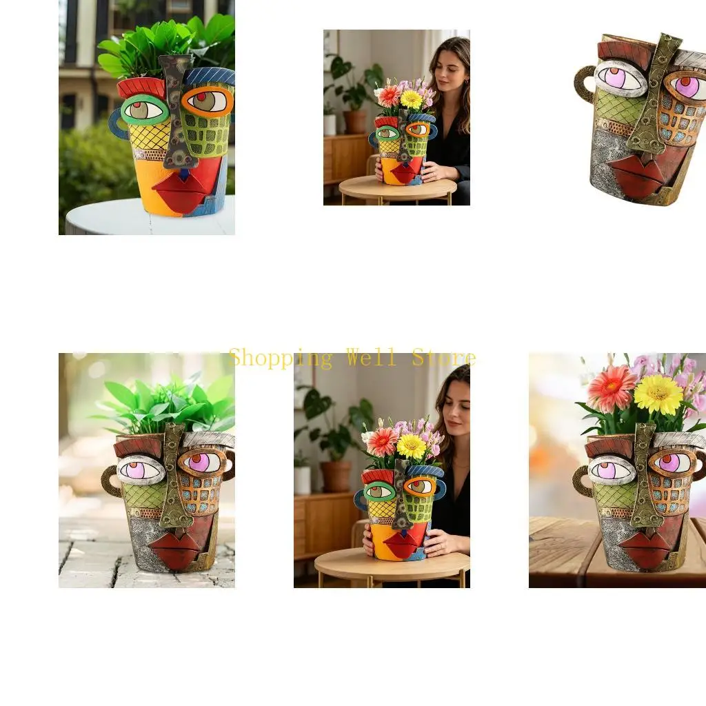 KX4B Artistic Woman Face Resin Container Various dyes Handmade Pot For Indoor Plant Accent