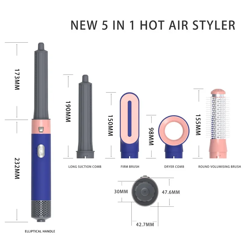 5 in 1 Multifunctional Hot Air Comb Self-priming Curling Iron Household Hair Dryer Fluffy Curling Hair Comb Straight Hair Comb