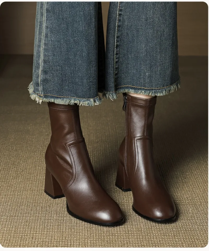Classic Black Ankle Boots for Women Block Low Heel Short Boots Lady Shoes Woman Autumn Winter Large Size 40
