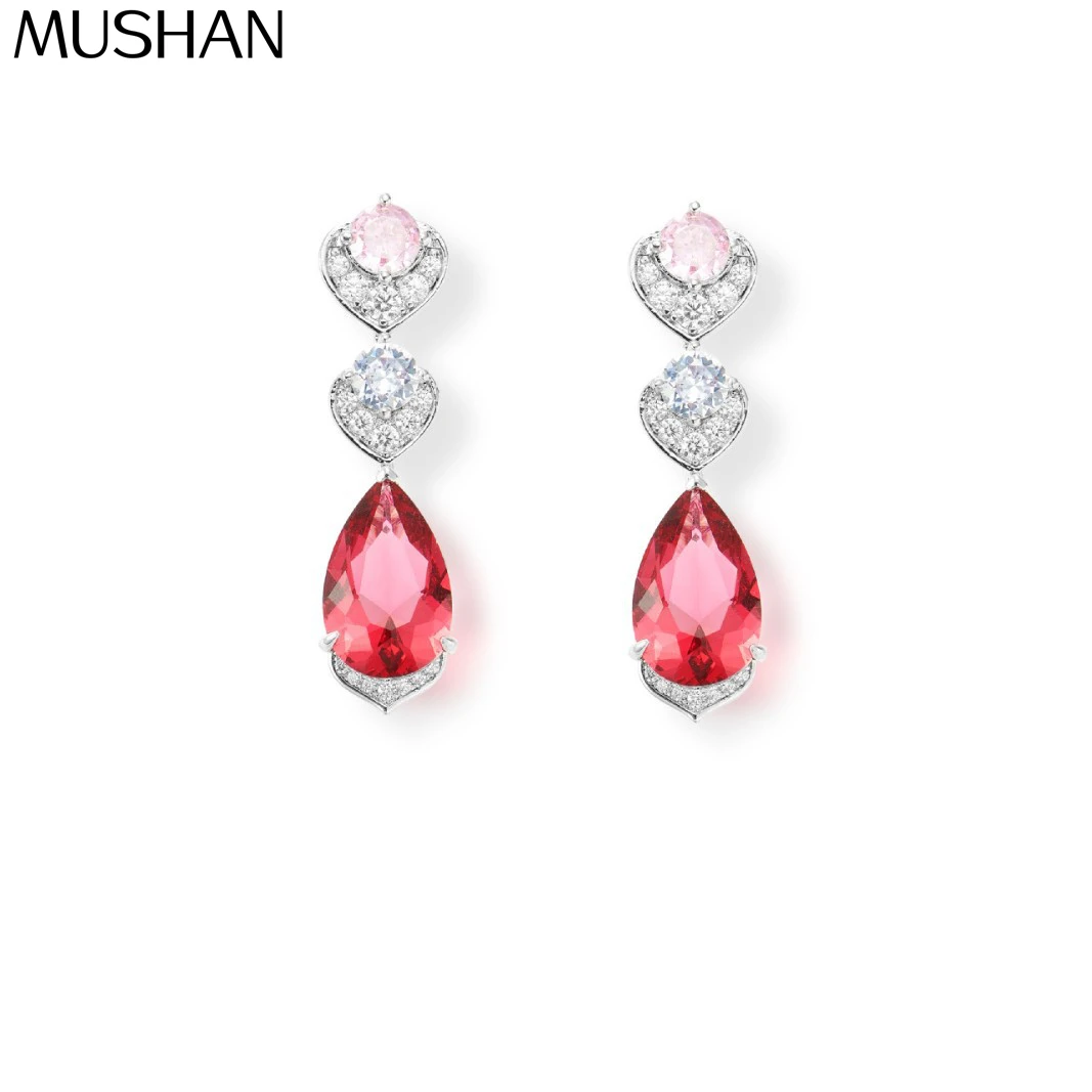 

MS Luxury Jewelry Red Pear-Shaped Earrings With 925 Silver Gradient Design Fashion Light Luxury Lady Daily Commute Earrings