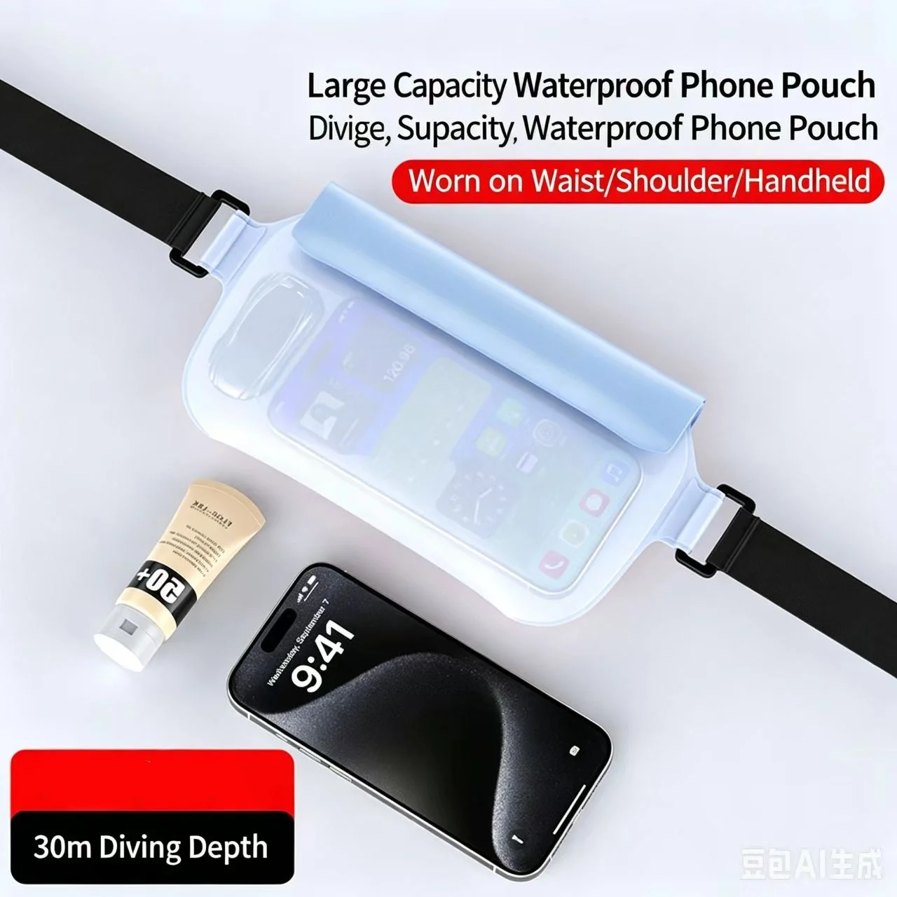 2PCS Transparent Waterproof Waist Bag Phone Pouch Touch Screen Outdoor Sport Case for Swimming Drifting Snorkeling Beach