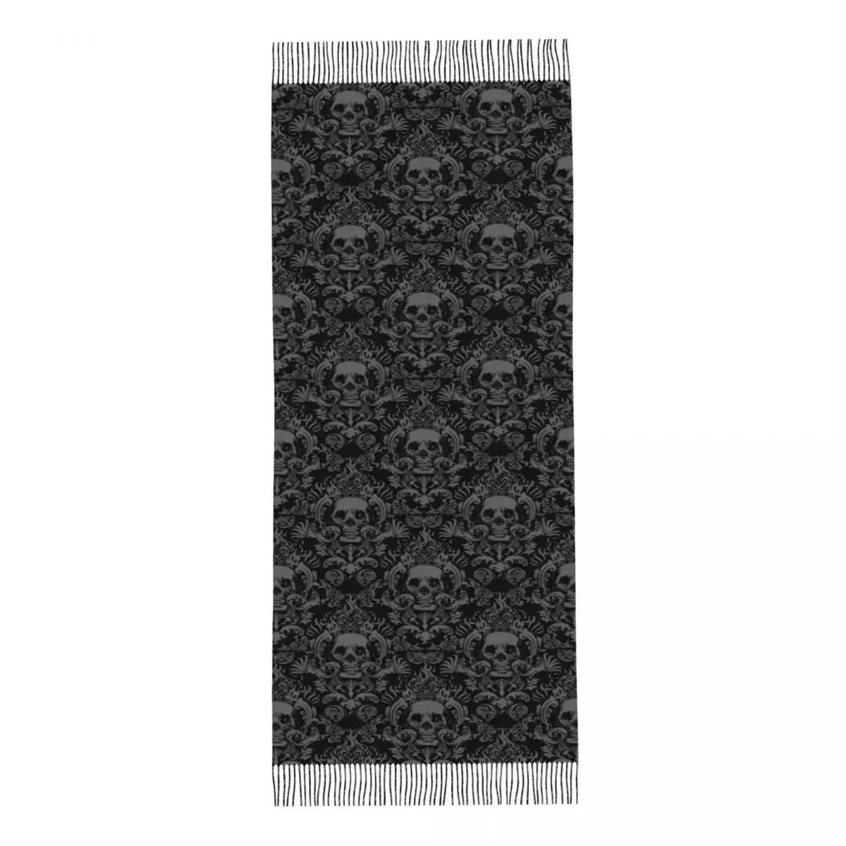 Custom Vintage Halloween Gothic Black Skull Damask Scarf Wrap for Women Long Winter Fall Warm Tassel Shawl Unisex Scarves