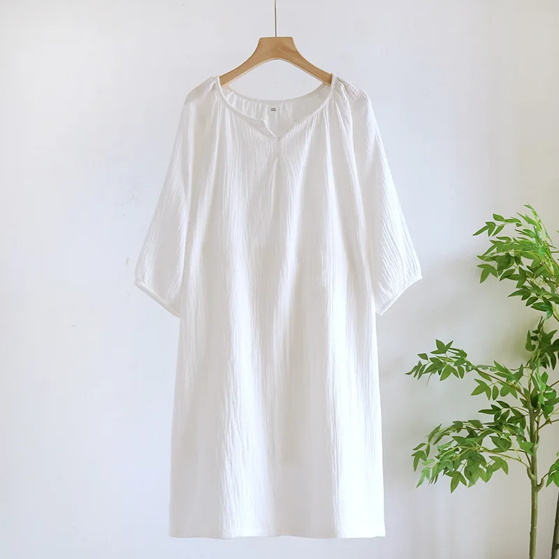 Women's Long Skirt Solid Color Crepe Nightdress Cotton Home Dress sleepwear 3