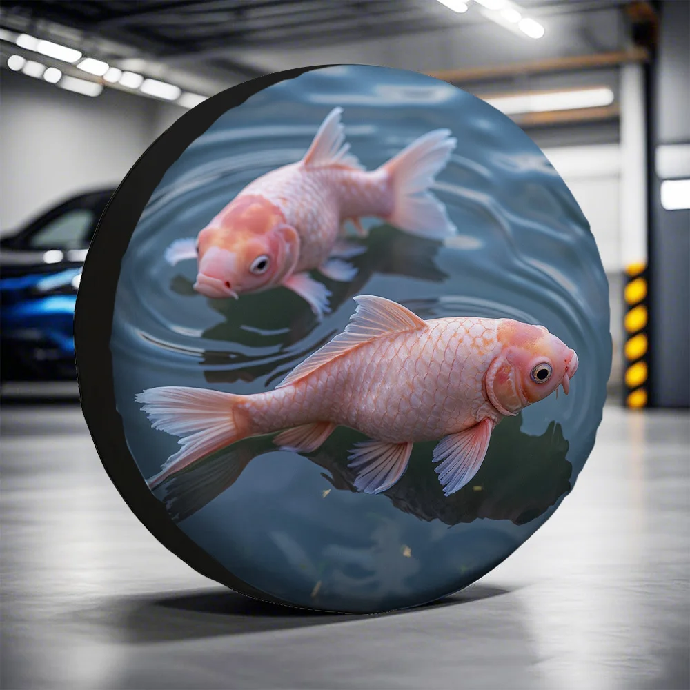 1pc Durable Tire Cover With Pink Fish Design - Machine Washable Polyester, No Electricity Needed, Fit For Camper & Vehicle Tires