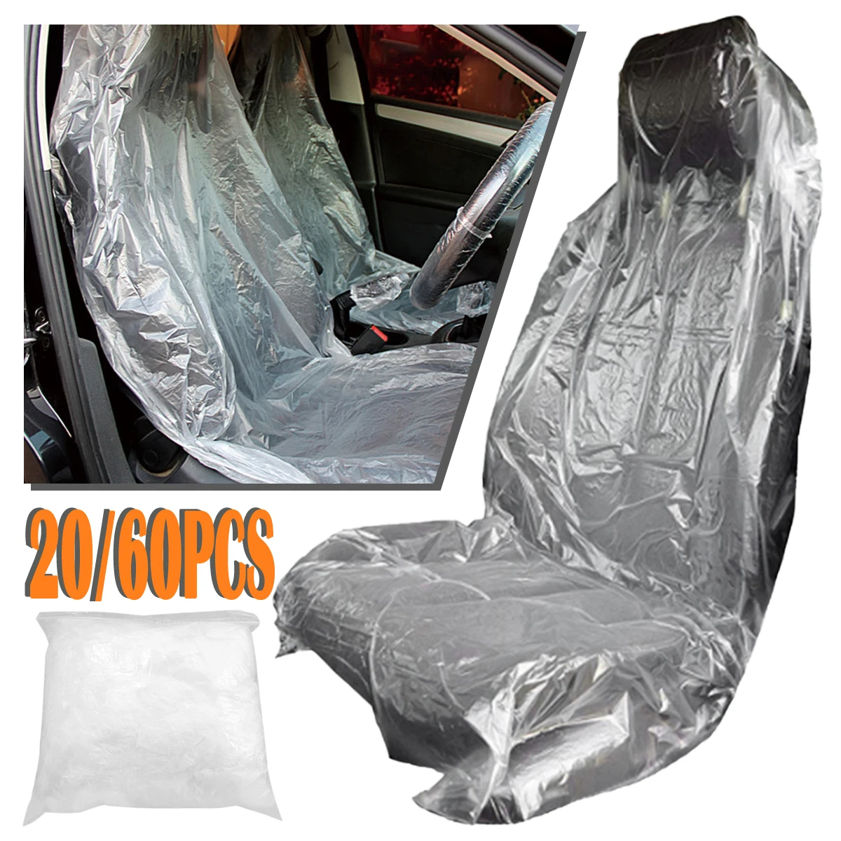 20/60PCS Wasserdichte Auto Sitz Abdeckung Einweg Kunststoff Klar Schutz Filme Wasserdicht Öl-Proof Staub-Proof Für flugzeug Sitz