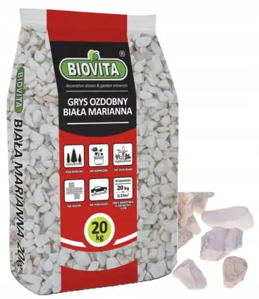 Granas Ornamentales Mariana Blanca 16-32mm Piedra Decorativa Blanca y Gris 20kg