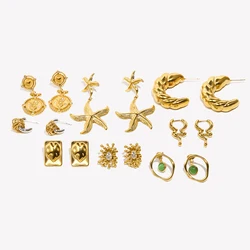 Hammer Pattern Hollow Hexagonal Geometric Oval Zircon Irregular Heart-shaped Enamel 18K Gold Plated 316L Stainless Steel Earring