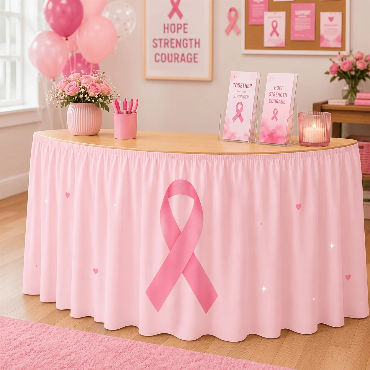 1 tablecloth table skirt breast cancer prevention table skirt single piece pink ribbon love shiny dots