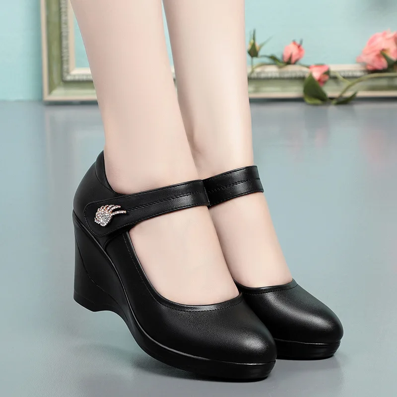 DIMANYU Women Shoes Wedge 2021 New Women Spring Shoes Platform High Heel Fashion Mid-aged Shallow Mouth Mother Shoes