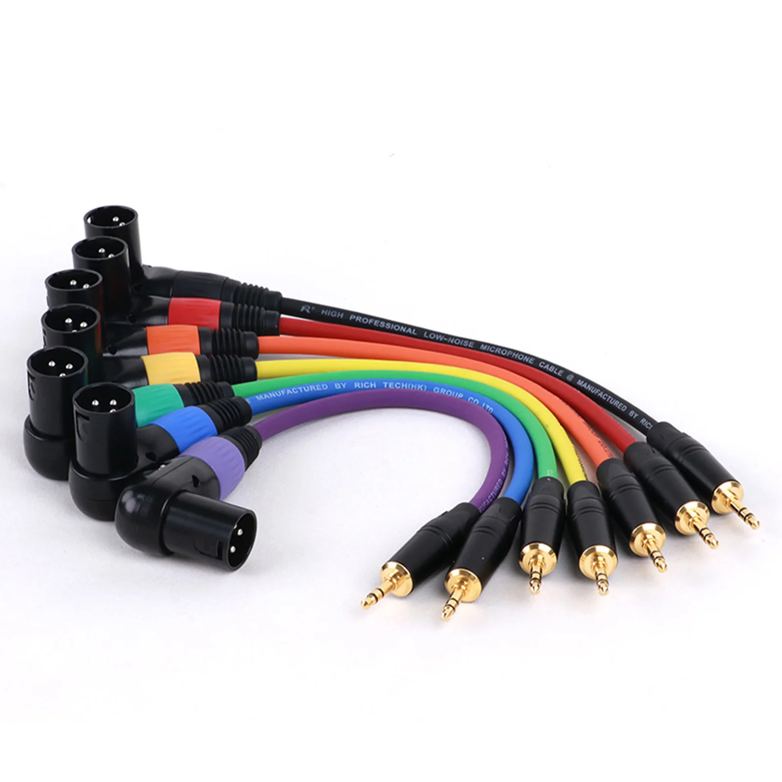 Colorful Right Angle XLR 3Pin Male/Female Plug to 3.5mm 1/8inch Stereo TRS Male Jack Connector for Microphone Speaker 0.3M-15M