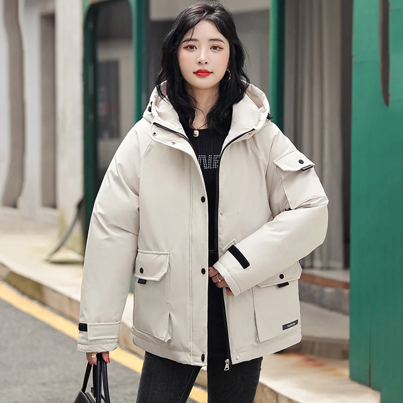 

Thicke Bread Clothing Women Short Outerwear 2023 Autumn Winter Down Padded Jacket Female Overcoat Korean Loose Warm Hooded Parka