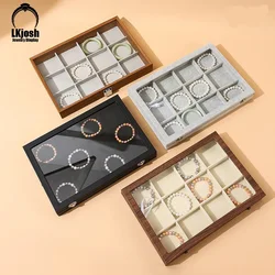 Dust Proof Wooden Jewelry Box with Cover, Bracelet Storage Box, String Bracelet Bead Treasure Box, Jade Bead Display Box