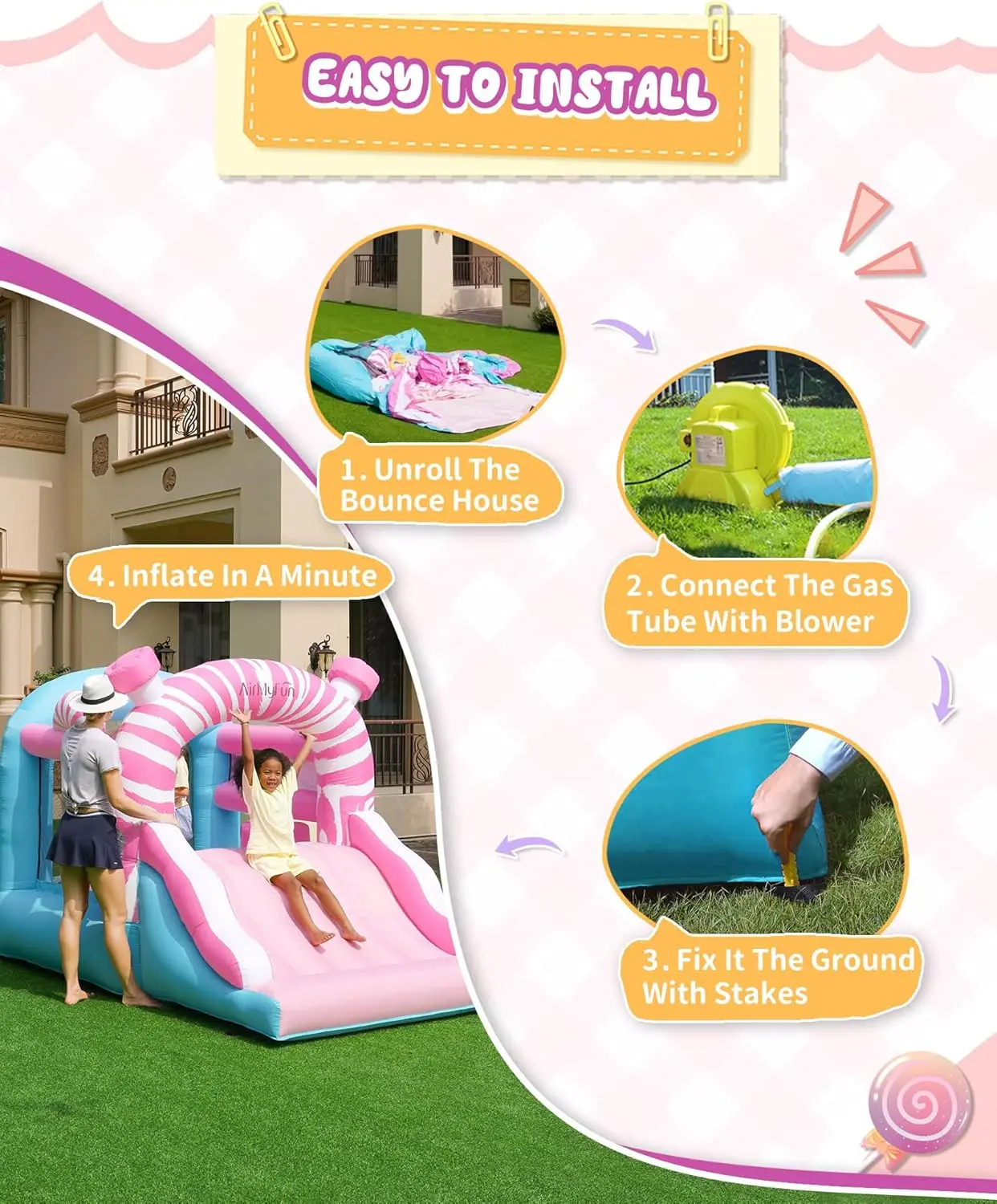 Casa gonfiabile rosa con ventilatore, buttafuori gonfiabili Princess Bouncy Castle per bambini con pozzo per palline e ampio scivolo per interni