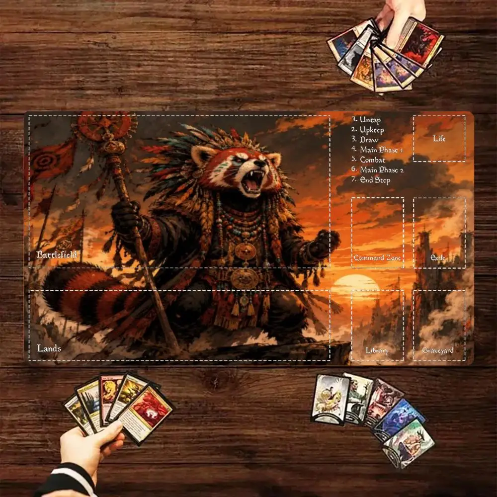 Tribal Shaman Red Panda Sunset Castle Large MTG Playmat TCG Battle Mat Durable Stitched Edge Commander Desk tapete magic mtg