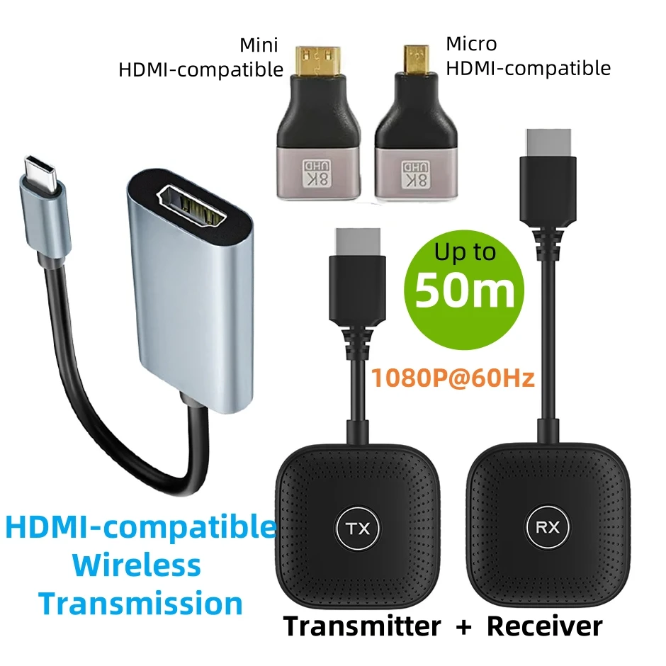 

Wireless HDMI-compatible Transmitter & Receiver 1080P@60Hz Display Adapter Ultra-Low Latency for Macbook Laptop to Projector/TV