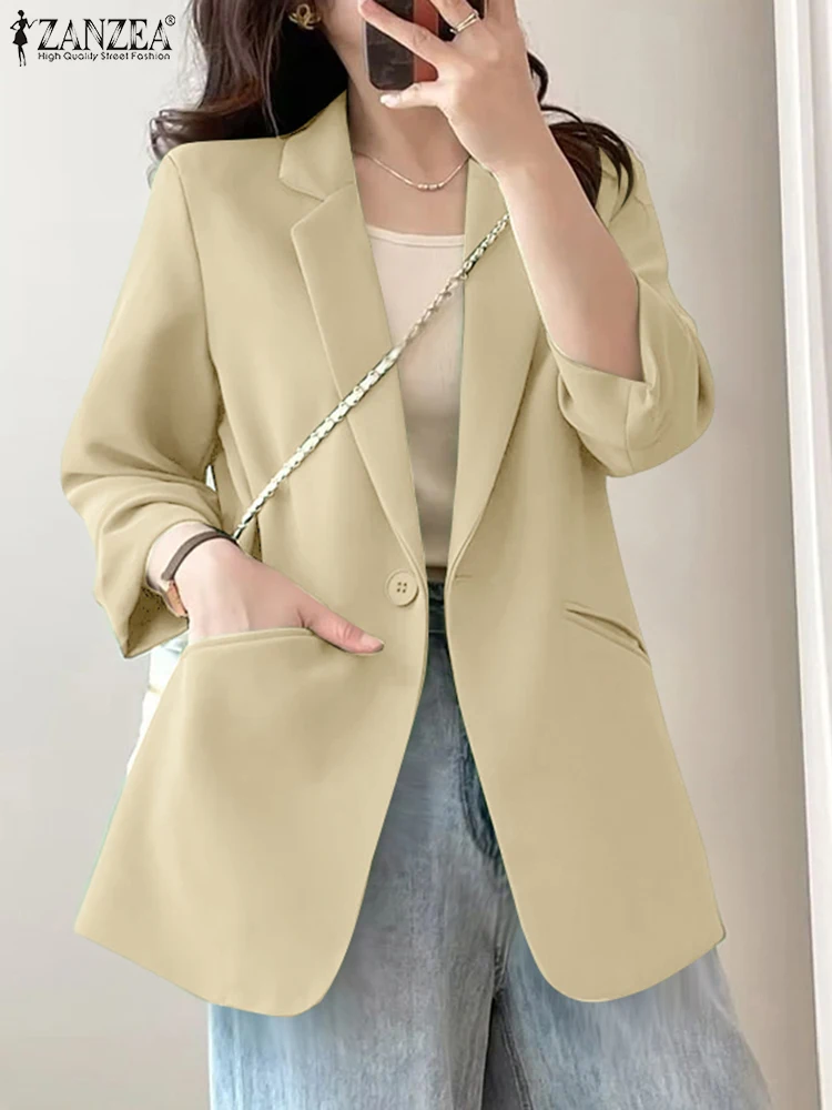 2025 ZANZEA Women Long Sleeve Lapel Neck Blazer Suits Fashion Autumn Blazer Coats Office Thin Outwear Casual Solid Loose Jackets