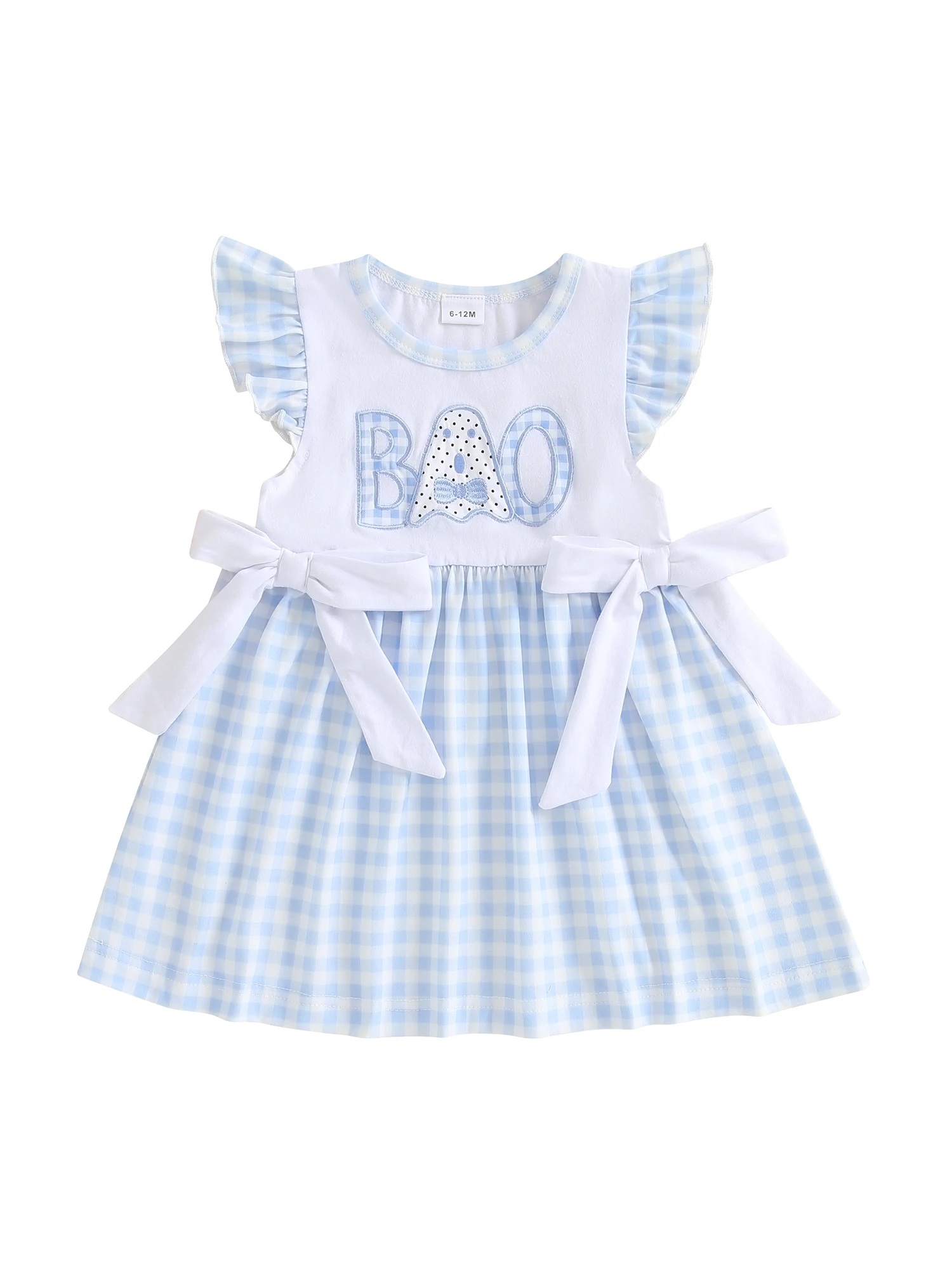 

Костюм на Хэллоуин для девочек, платье с короткими рукавами и круглым вырезом, клетчатое платье с вышивкой тыквы и бантом