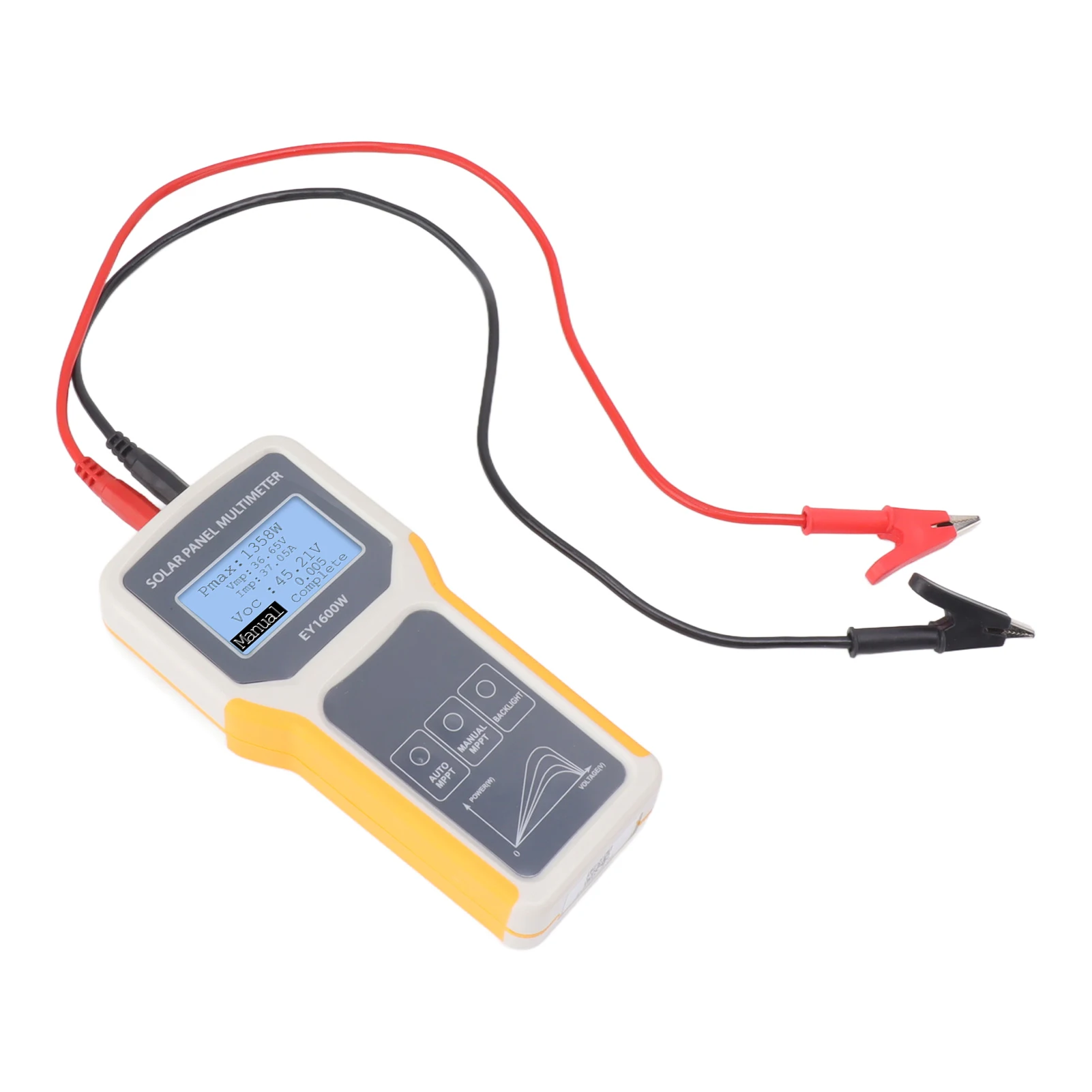 Solar Panel MPPT Tester Photovoltaic Panel Multimeter Handheld Yellow LCD Screen Backlight Solar Powered for Solar PV Testing