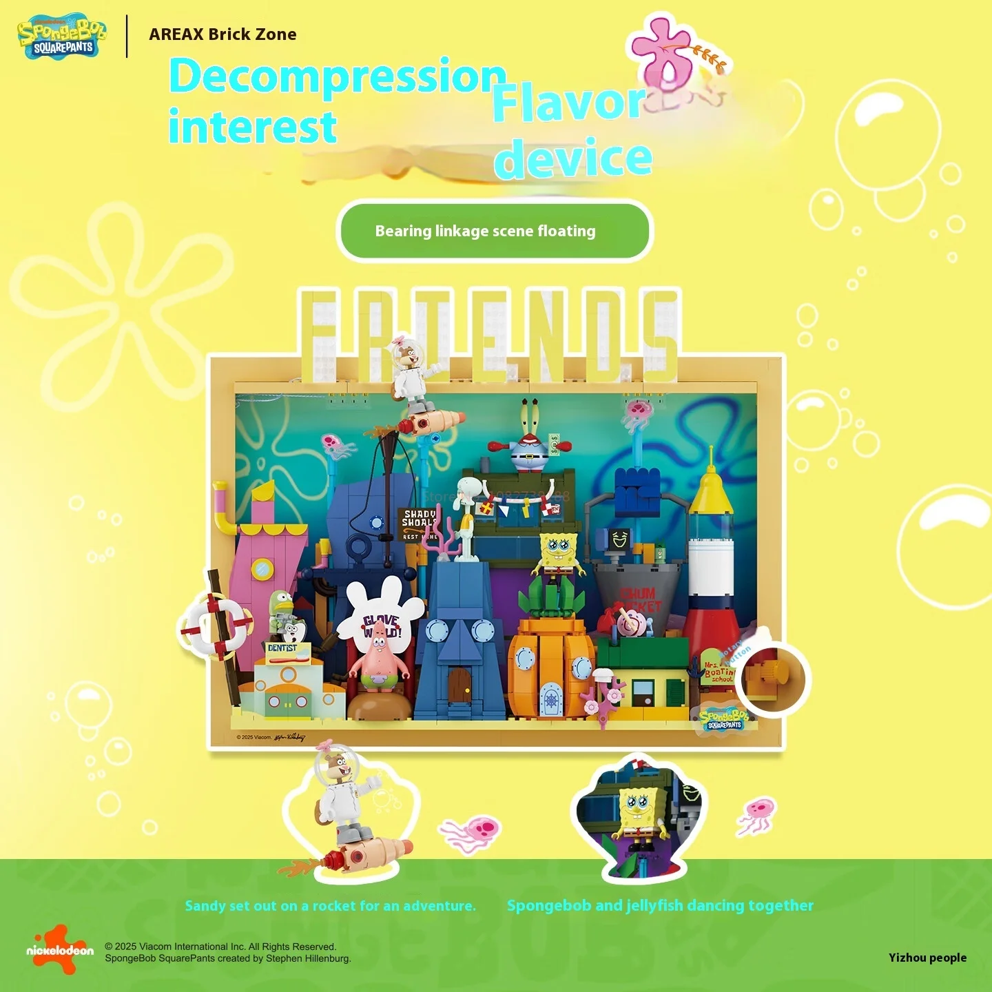 Area-X Spongebob Squarepants Official Licensed Trendy Toy 3d Building Blocks Blind Box Toy Bikini Bottom Birthday Gift For Kids