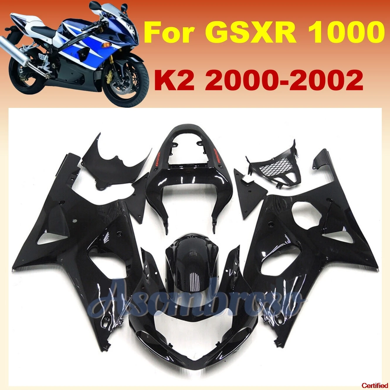 Fairing for GSXR1000 2000 2001 2002 gsx r1000 K2 GSX-R1000 Cheap Motorcycle Fairings Kit GSXR 1000 00 02 01 gloss black CN