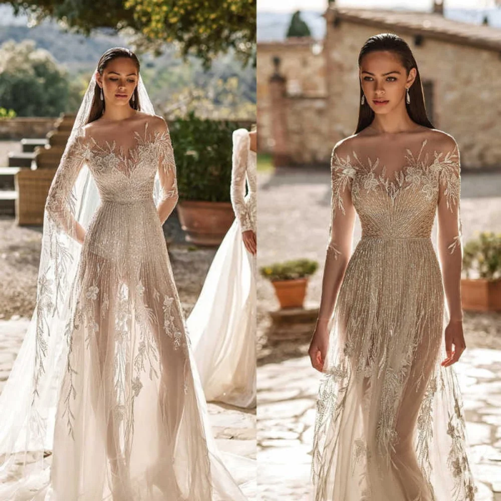 

Exquisite Wedding Dresses Sleeveless Shawl Lace Crystal Applique Bride Wedding Dresses Customized Vestidos De Novia