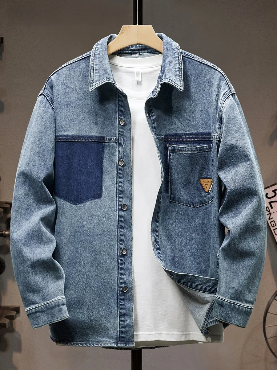 

Свободная повседневная джинсовая рубашка для мужчин: весенне-летняя, тонкая, удобная, дышащая, модная, универсальная, рабочая одежда из смесового хлопка и полиэстера