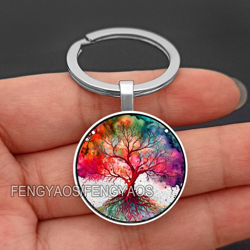 Vintage Rose Keychains Beautiful Red Flower Key Chain for Door Colorful Tree Purse Bag Keyring Gift for Women