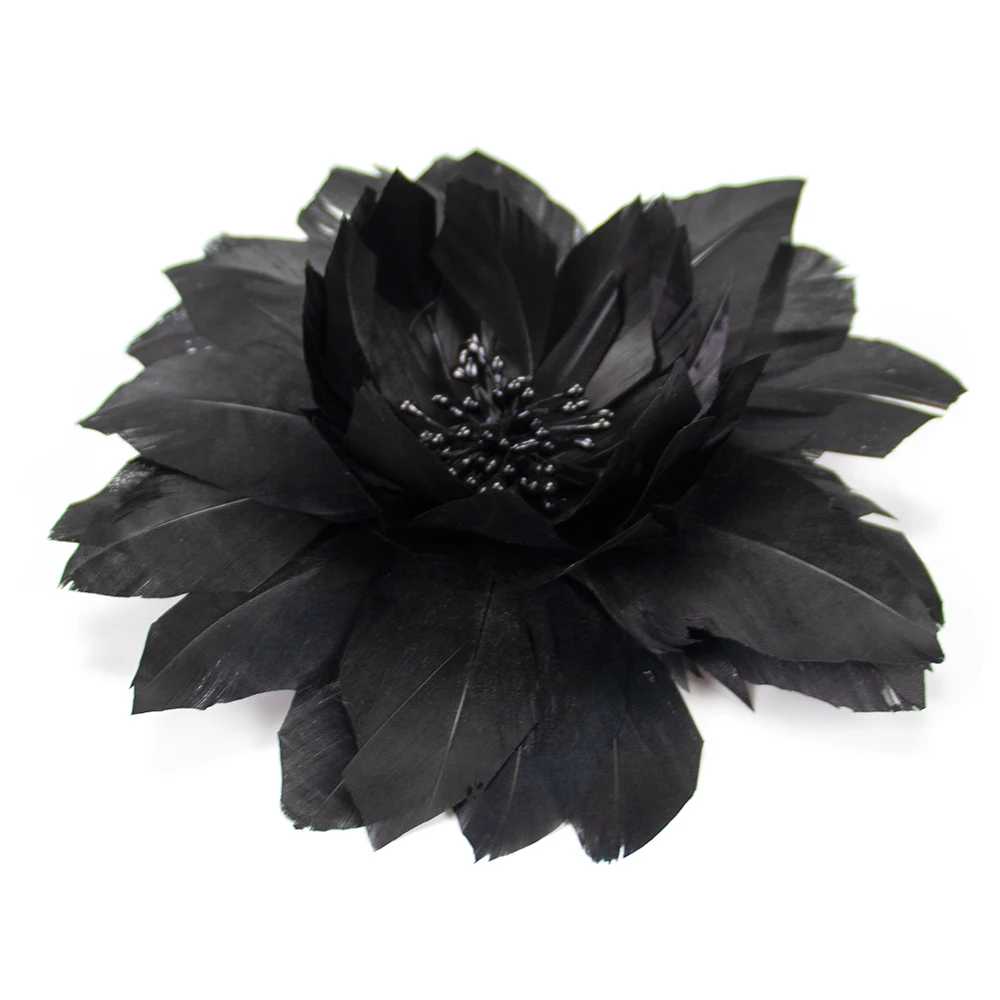 Schwarze Vintage Große Federbrosche Corsage Damen Hochwertige Stoffblume Anstecknadel Abendkleid Hut Dekoration Accessoire
