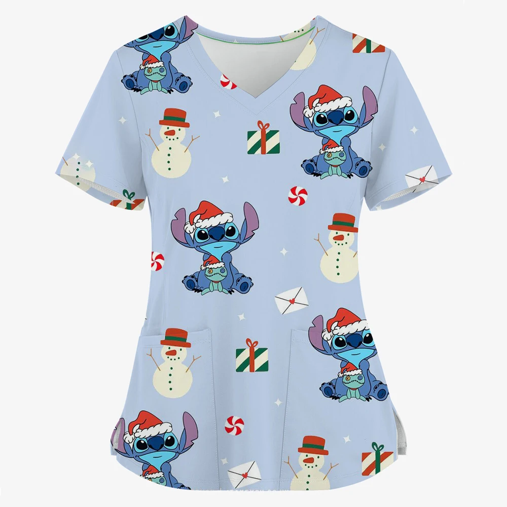 T-shirt Summer Merry Christmas Woman Clothes Hospital Tops Disney Top Women 2024 Nurse Uniform Stitch T-shirts Tees Women's Top