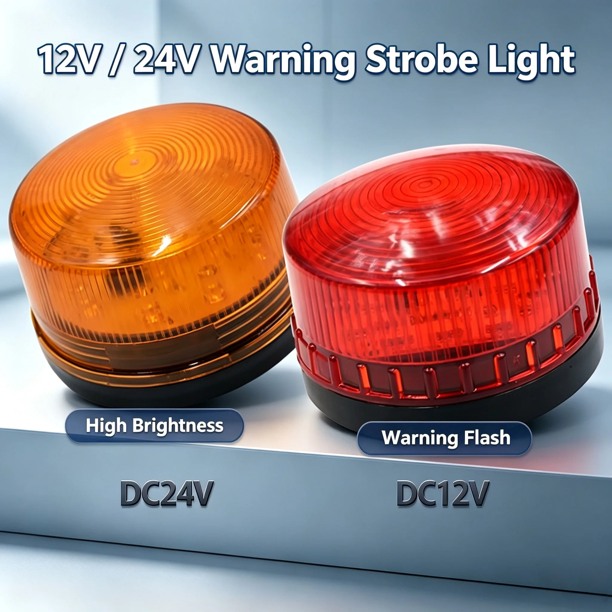 DC 12V / 24V LED Warning Indicator Light Flashing Flash Lamp Security Alarm Red/Orange for Car Truck Bus Swing Sliding Gate