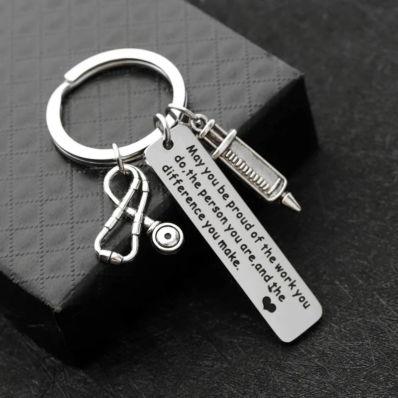 Nurse's Day Gift for Doctor's Care Stainless Steel Keyring Key Chain Charms Women Jewelry Accessories Pendant Gifts Fashion