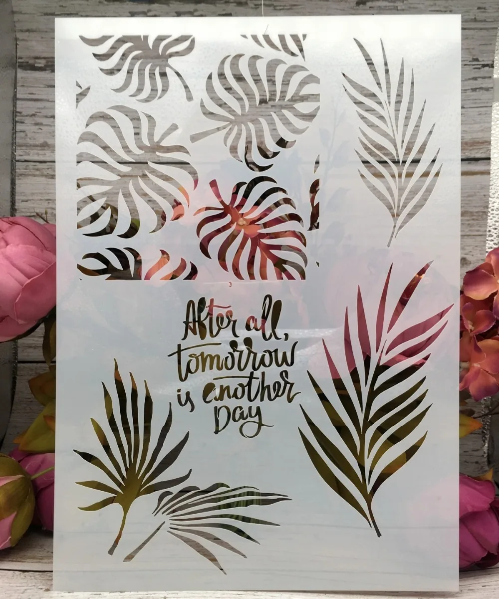 4Pcs A4 29cm Mandala Feather Leaves DIY Layering Stencils Wall Painting Scrapbook Coloring Embossing Album Decorative Template