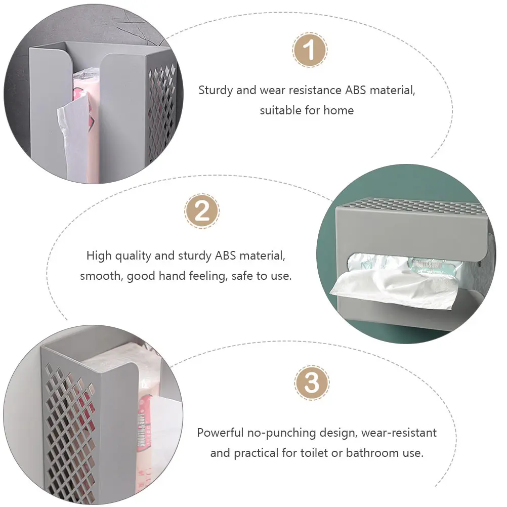 

Holder Box Wall Mounted Punch Free ABS Grey Tissue Holder Sturdy Tissue Storage Box Bathroom Kitchen Home Storage