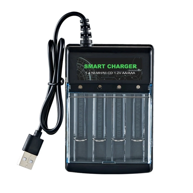 

Эффективное USB -зарядное устройство с 4 слотами для 1,2 В AA/3A Batteries Регулируемая щелочная зарядная батарея станция A4WF