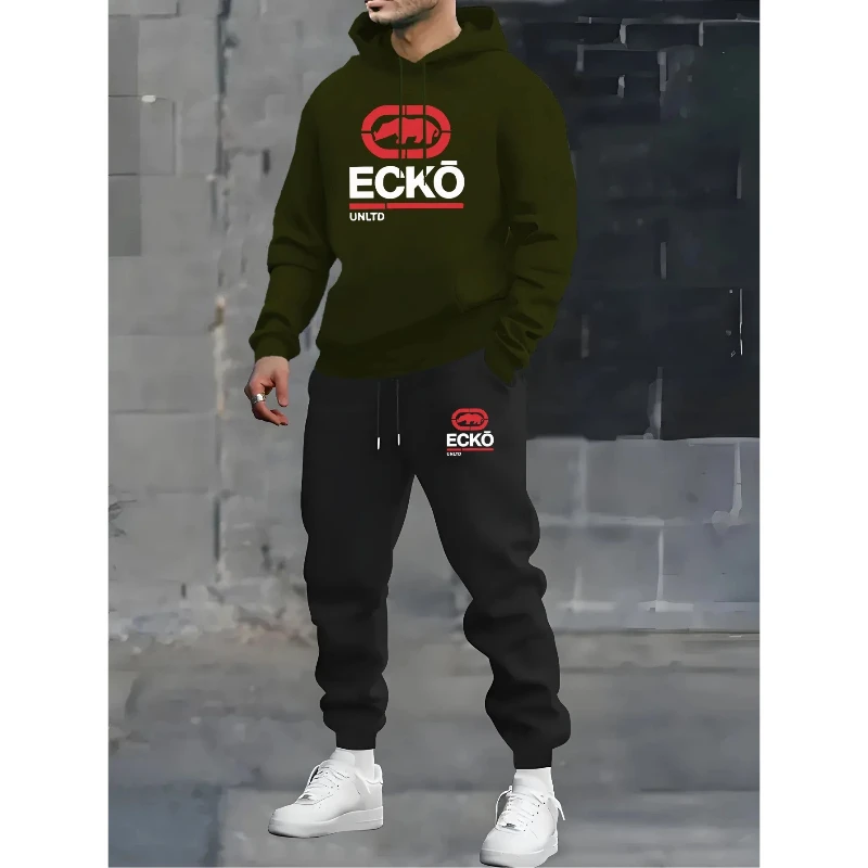 

Rhino Logo Sweatsuit Hoodie and Joggers Two-Piece Set Urban Street Fashion Casual Athletic Wear