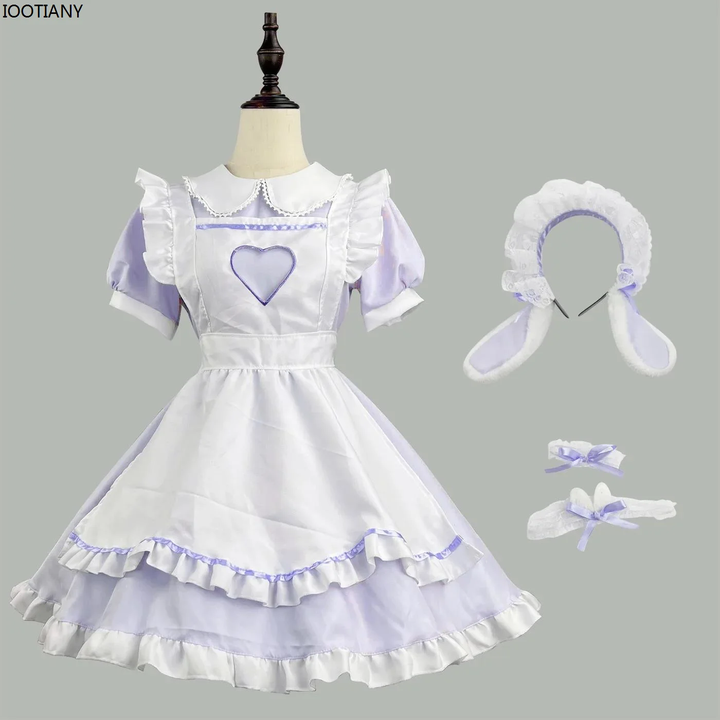 Zoete Holle Liefde Konijn Meid Cosplay Lolita Jurk Kawaii Outfit Korte Mouw Vrouwen Halloween Zoete Gestreepte Serveerster Cosplay Set