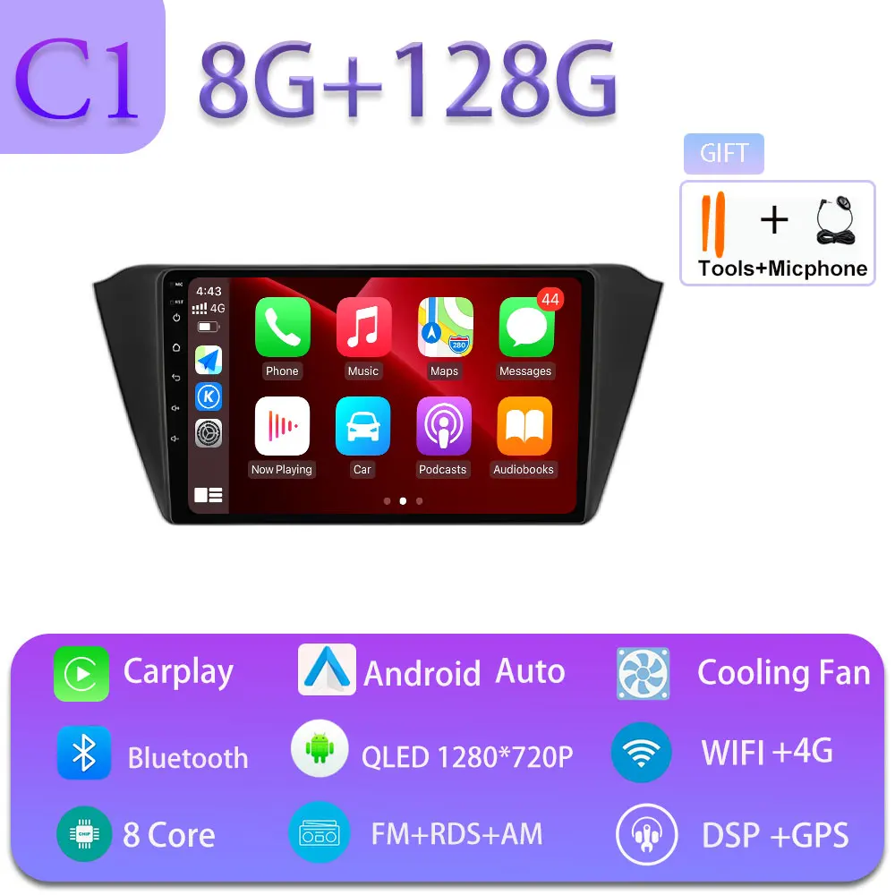 Android 16 Carplay Auto voor Skoda Fabia 3 III 2015-2019 GPS Navigatie DSP Autoradio Multimedia Videospeler Stereo WIFI BT - afbeelding 1