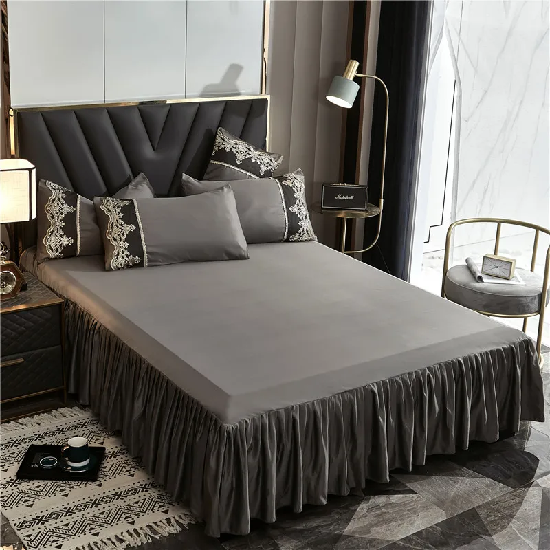 European Style Animal Washed Silk Embroidered Four Piece Bedding Set Wool Quality All-Season Solid Color Ice Silk Cool Bedding