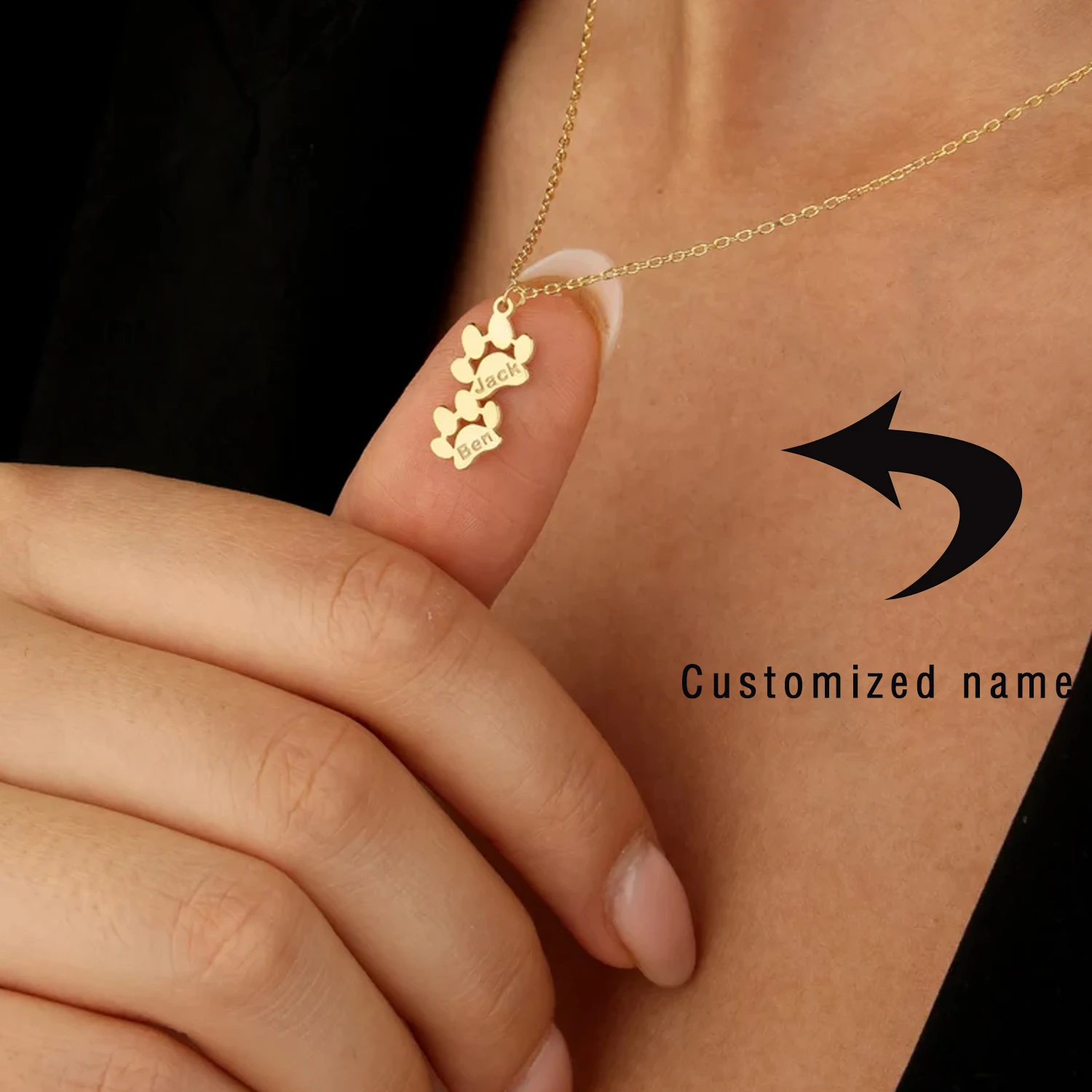 Dog Paw Custom Engrave Name Necklace Personalized Puppy Dog Paw Print Necklace Stainless Steel Jewelry Christmas Gift For Women