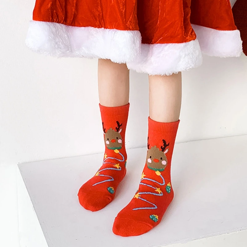 3 Pair Christmas Socks for Children Kids Snowman Winter Autumn Warm Socks Xmas New Year Sock Cotton Santa Claus Sock 1-8 Years