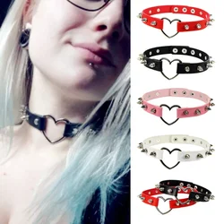 Punk Sexy Rivets Harajuku Choker Necklace for Women Gothic Leather Clavicle Chain on The Neck Love Pendant Jewelry Gift Cosplay